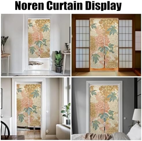 Boho Style Noren Doorway Curtain with Flowers Design
