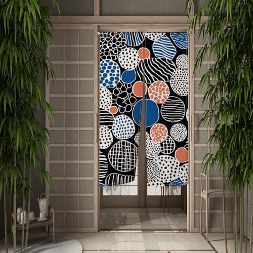 Abstract Boho Noren Curtain with Atomic Shapes Design