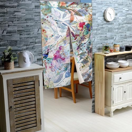 Japanese Style Abstract Flower Printed Door Curtain 335x59 Inch