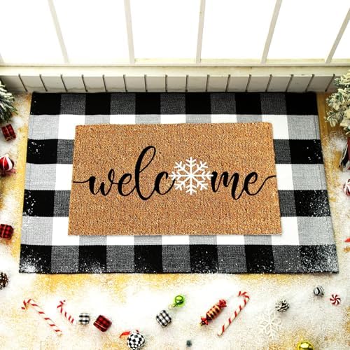 Duraaamo 2 Pcs Winter Coir Doormat Snowflake Rug Set