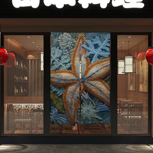 Japanese Noren Door Curtain with Starfish Pattern