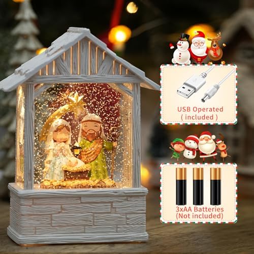 PestiLite Nativity Snow Globe with Music and Light