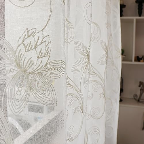 Slow Soul Set of 2 White Lotus Floral Sheer Curtains