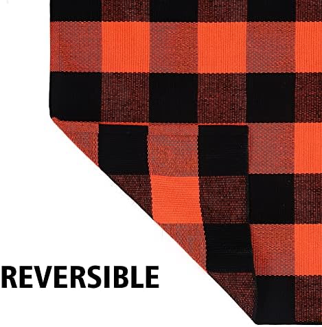 Fall Outdoor Orange Black Plaid Rug 28x43 Inches