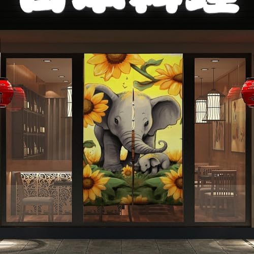 Mother Elephant Sunflowers Door Curtain 57x17 Inches