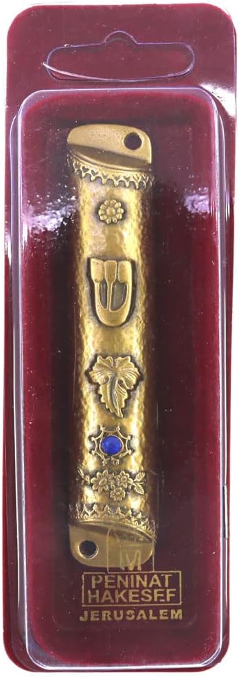 YourHolyLandStore Brass Mezuzah Case with Flowers Leaves