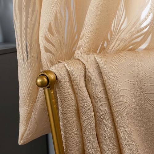Yellow Modern Curtains with Leaves Pattern 2 Panels 52x108 Inch