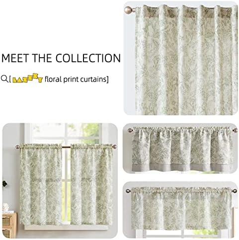 Lazzzy Linen Curtains Farmhouse Green Floral Print 2 Panels Set