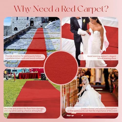 Extra Thick Red Carpet Runner for Party 3x164 ft