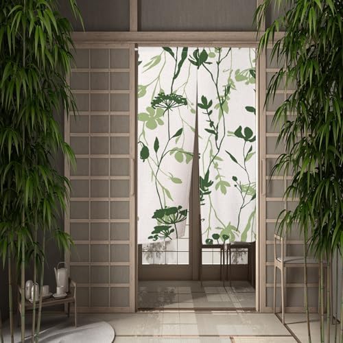 Japanese Style Green Plants Print Door Curtain 34x60