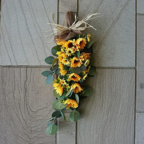 Belupai Artificial Sunflower Teardrop Swag for Front Door
