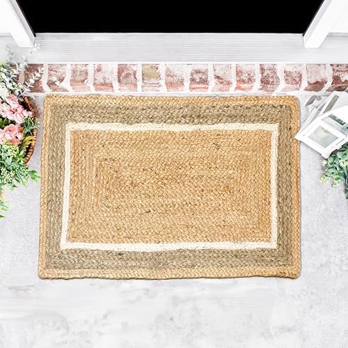 Chardin Home Hand Woven Jute Braided Rug 17x29 Inch Reversible Doormat