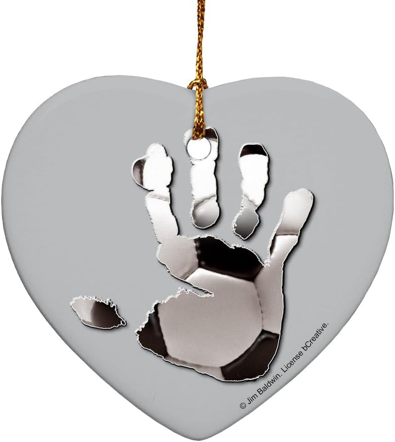 GRAPHICS AND MORE Hand Print Soccer Ball Heart Shaped Porcelain Ornament - 28