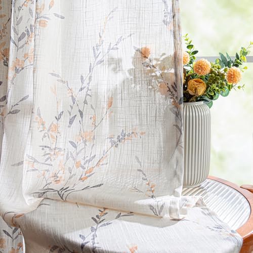 MYSKY HOME Sheer Curtains Yellow 2 Pcs 108 Inch Length