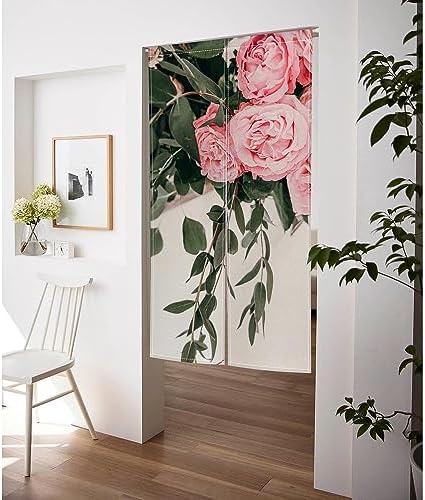 Japanese Noren Door Curtain with Bloomy Rose Print