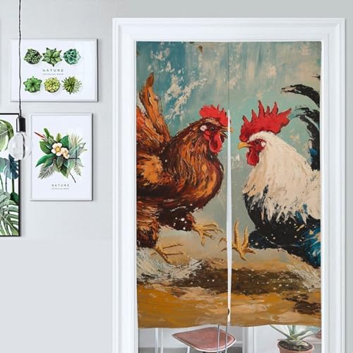 Rooster Fighting Noren Door Curtain Darkening Drapes Room Divider