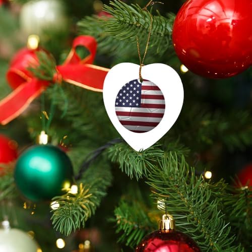 GRAPHICS AND MORE USA Flag Soccer Ball Heart Shaped Porcelain Christmas Ornament