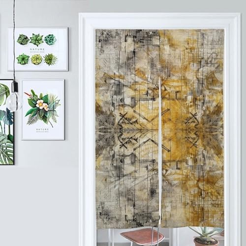 Japanese Noren Door Curtain Light Yellow and White Print