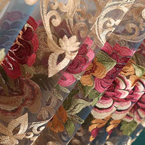 Pureaqu Luxury Flower Pattern Embroidered Voile Curtains