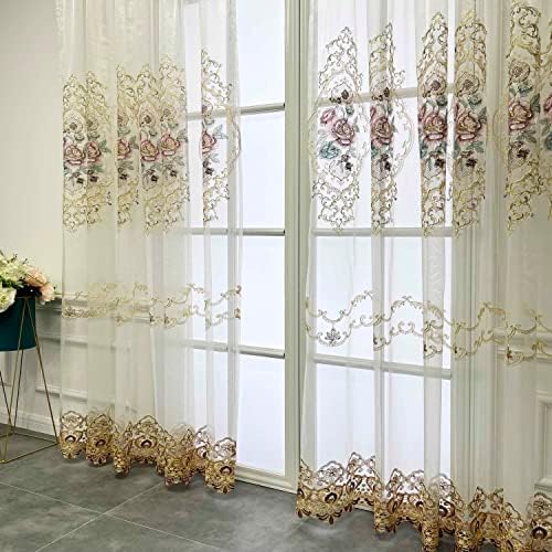 WPKIRA Royal Embroidered Sheer Curtain Panel