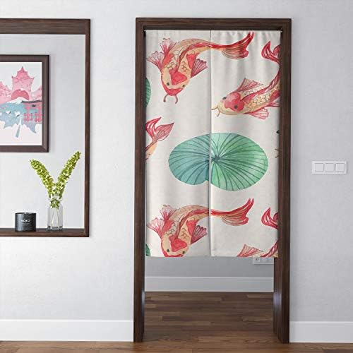 SPANKER SPACE Japanese Noren Flower Koi Drape Curtain 34x60