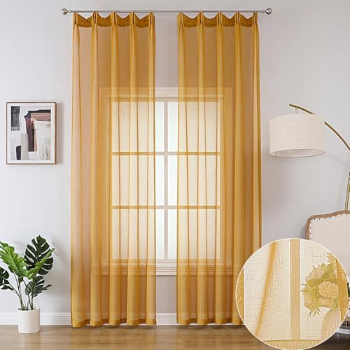 Gold Sheer Curtains 90 Inches Long 2 Panels