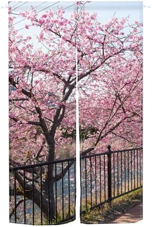 Leowefowa Japanese Noren Door Curtain Spring Pink Cherry Blossom Panel