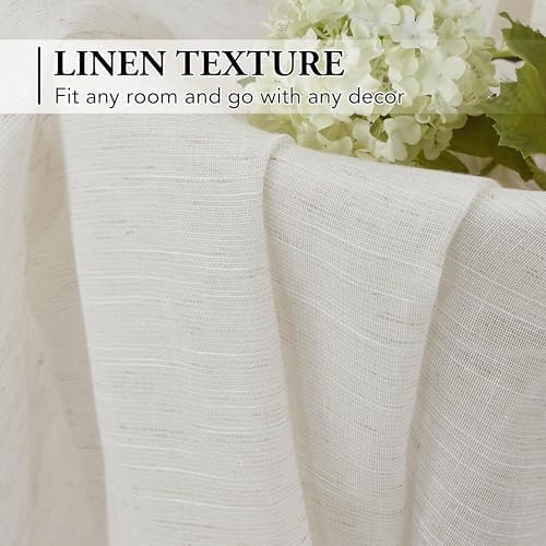 Beauoop Linen Blended Semi Sheer Curtains 2 Panels Grommet Top 96 inch Long