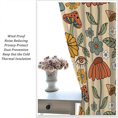 Retro Boho Floral Mushroom Curtains 52x84in Set
