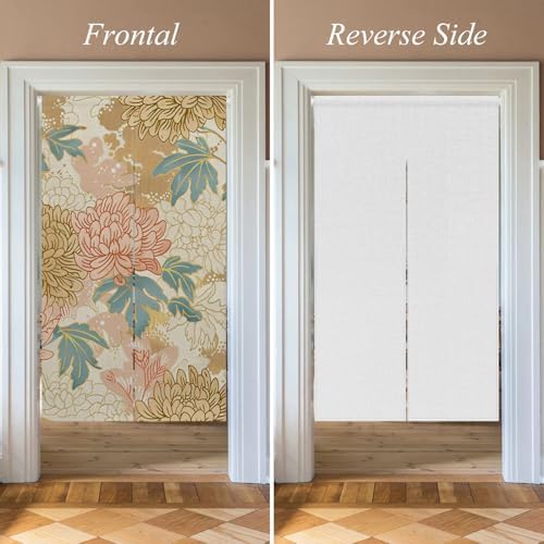 Boho Style Noren Doorway Curtain with Flowers Design
