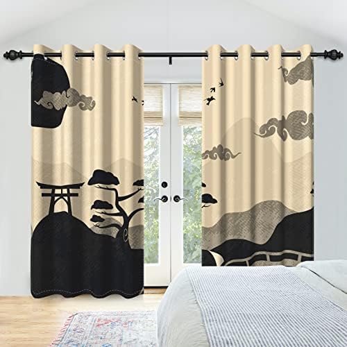 Japanese Scenery Blackout Curtains 2 Panel Set 42x84 Inch