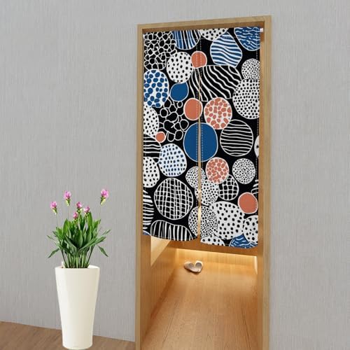 Abstract Boho Noren Curtain with Atomic Shapes Design