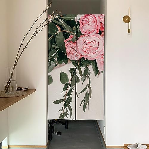 Japanese Noren Door Curtain with Bloomy Rose Print