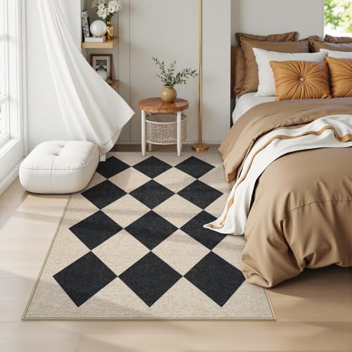 Collive Checkered Jute Entryway Rug 3x5 Non Slip