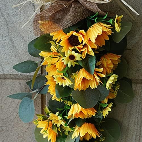Belupai Artificial Sunflower Teardrop Swag for Front Door