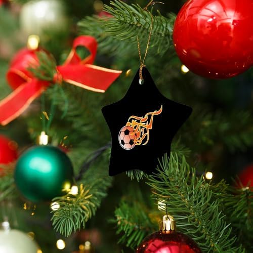GRAPHICS MORE Soccer Ball Football Cartoon Flames Star-Shaped Porcelain Ornament