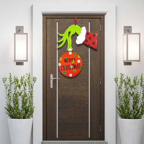 Christmas Door Decorations Wooden Thief Hand Whoville Sign Wreath