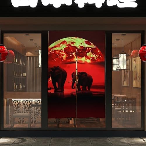 Red Full Moon Elephants Door Curtain 57x17 Inches