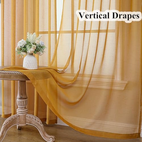 Gold Sheer Curtains 90 Inches Long 2 Panels