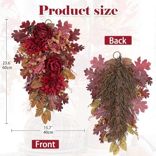 Hollyone 24 Inch Red Fall Wreath Decor