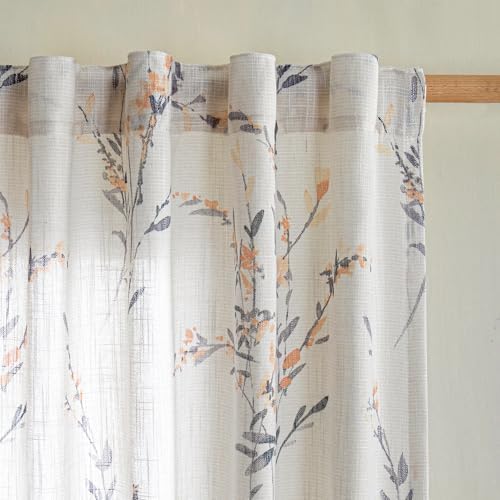 MYSKY HOME Sheer Curtains Yellow 2 Pcs 108 Inch Length