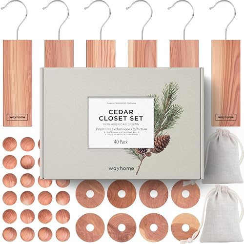 WAYHOME Cedar Blocks for Clothes Storage 40-Pack Natural Freshener