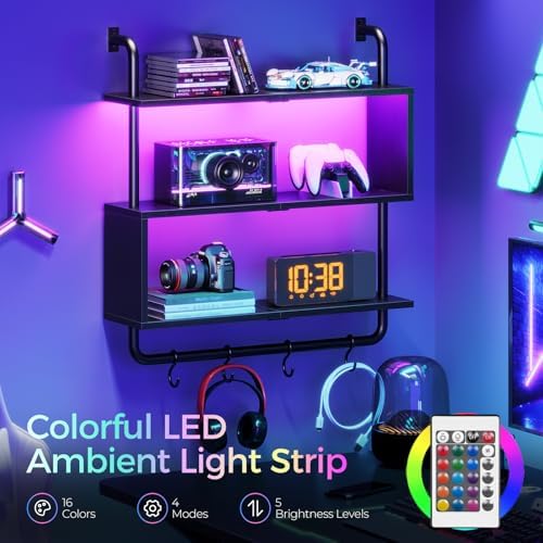 HOOBRO Floating Shelves with LED Lights 3-Tier