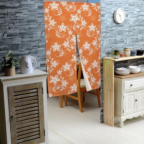 Long Japanese Noren Door Curtain with Bloomy Flower Design