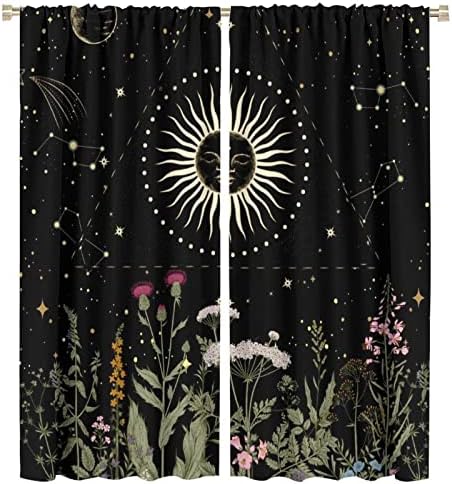 Sun Moon Curtain 84x84in Boho Retro Room Darkening