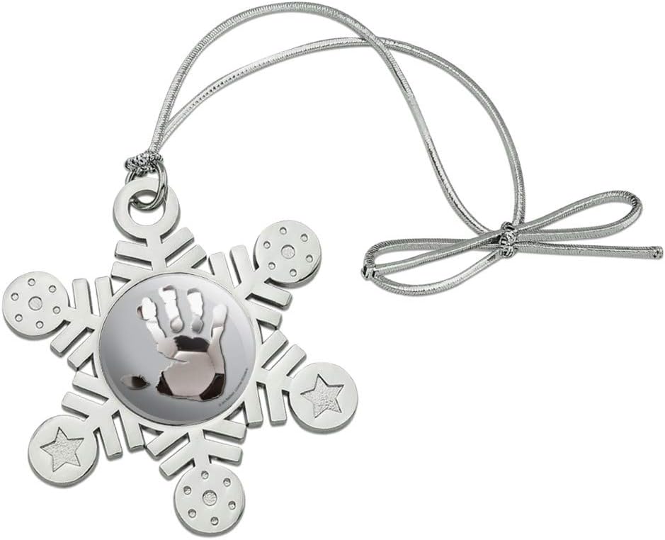 Hand Print Soccer Ball Metal Snowflake Christmas Ornament