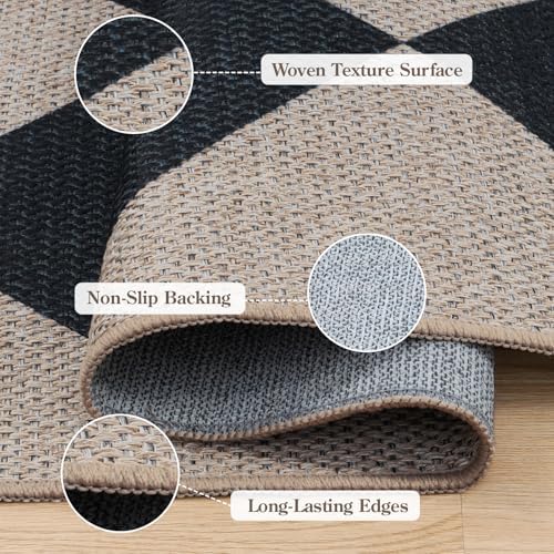 Collive Checkered Jute Entryway Rug 3x5 Non Slip