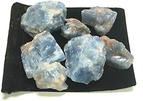 Rough Blue Calcite Stones - 1 Inch in Velvet Bag 1 Pound