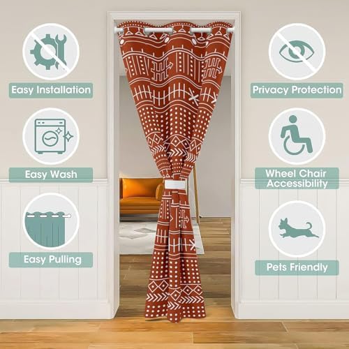 Rusty Red Bohemian Door Curtain with Privacy