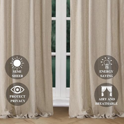 THE ART BOX Gauze Striped Curtains 2 Panel Tie Top